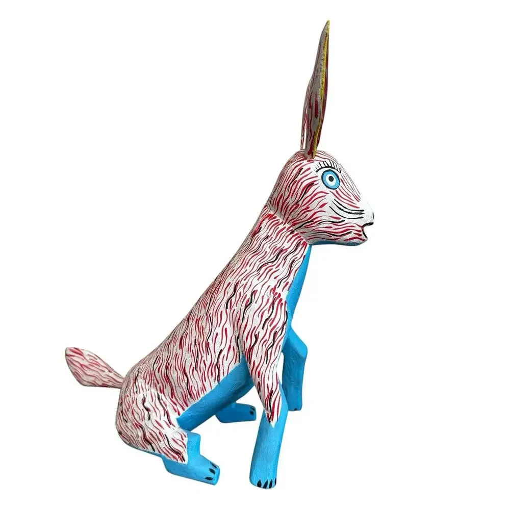 Oaxacan Wood Carved Donkey Burro Alebrije Mexican Folk Art Red Blue Yellow Cute